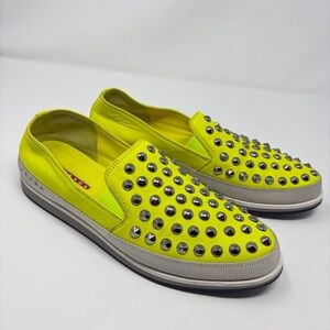 Prada Nappa Sport Luxe Neon Yellow Studded Slip-On Sneakers Size‎ 40 (US 10)